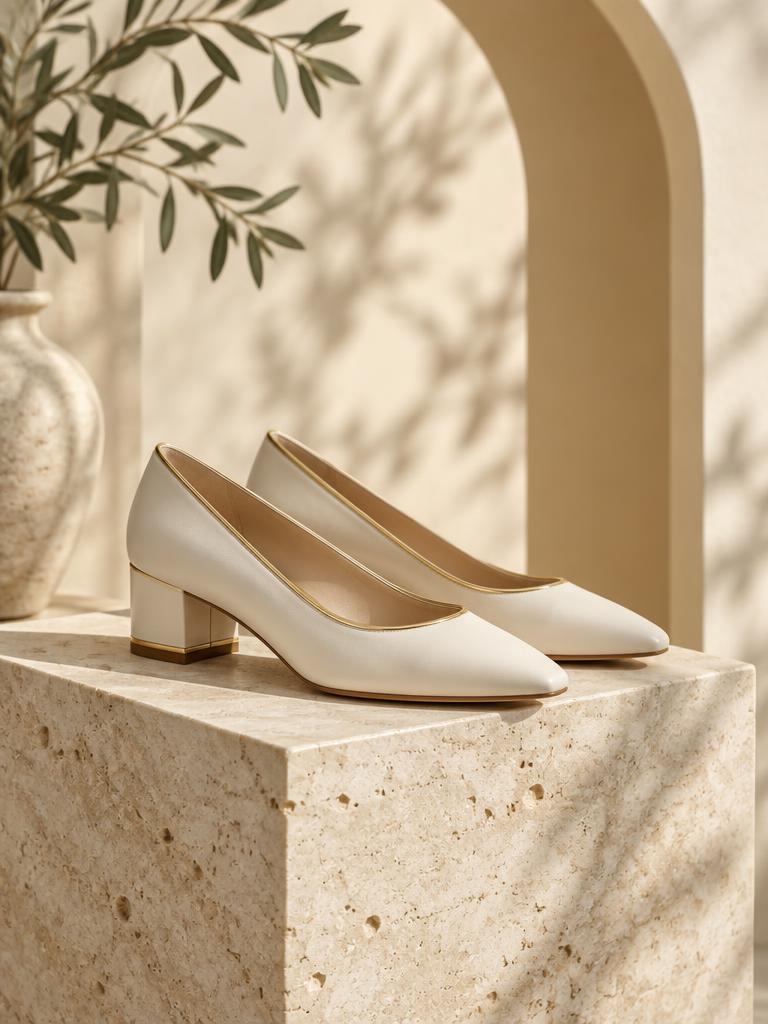 Ivory Gold-Trim Pumps